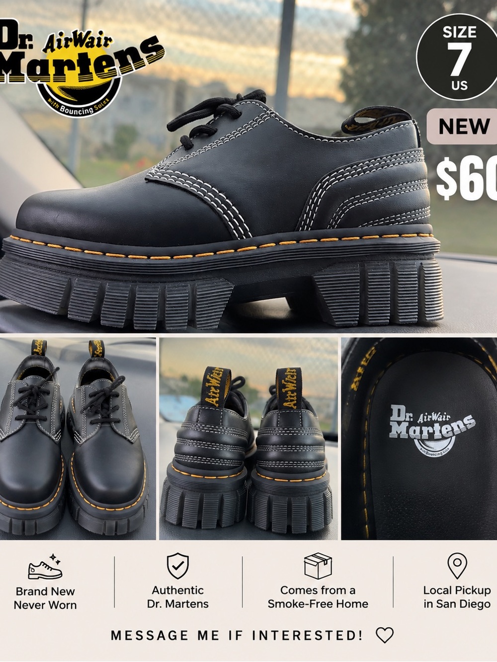 Dr. Martens Black Leather Chunky Lace-Up Derby